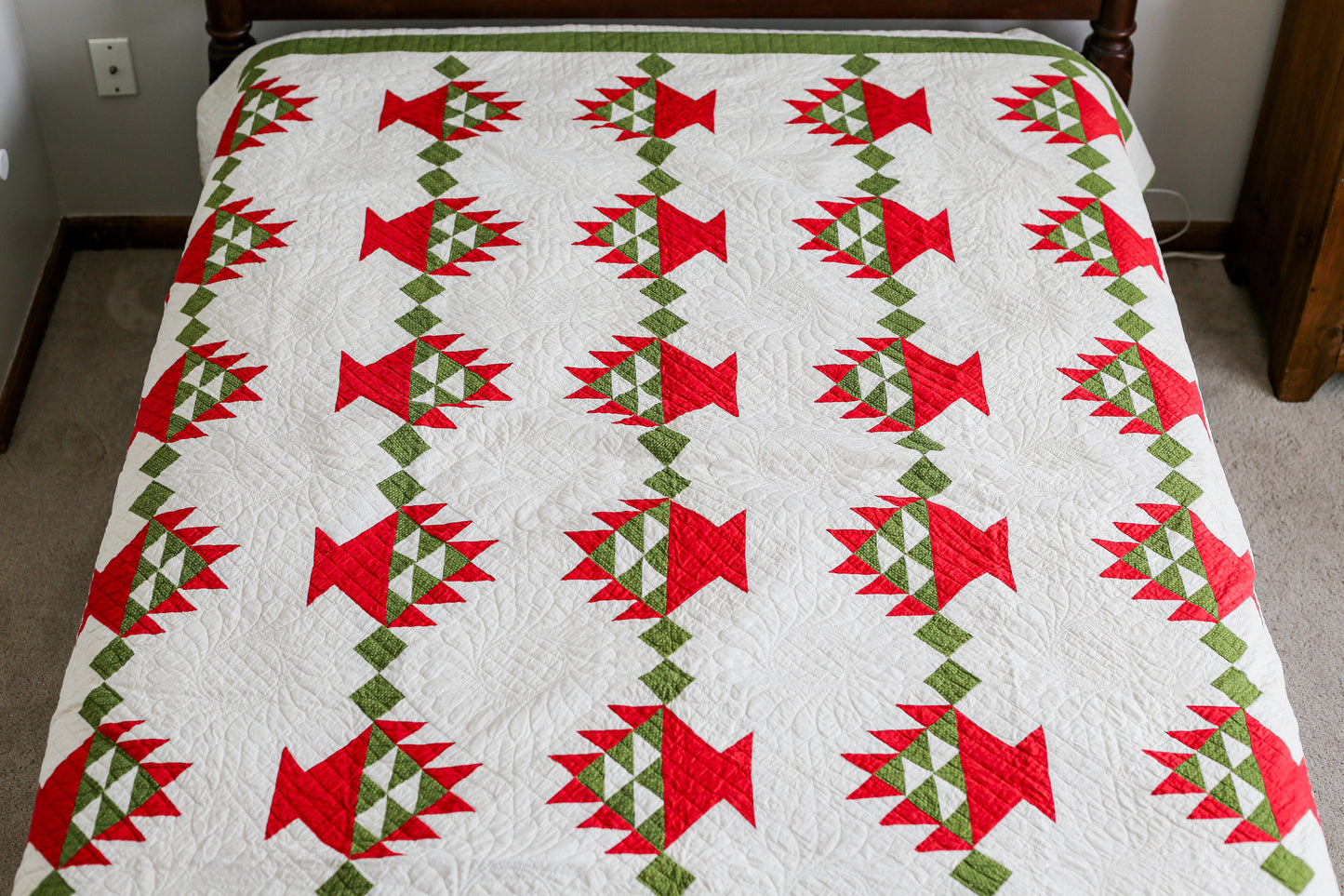 Antique Red and Green Basket Quilt, c1920