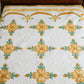 Vintage Yellow and Green Rose of Sharon Applique Quilt, c1930