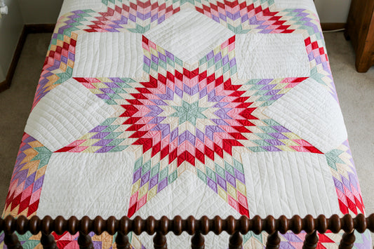 Vintage Rainbow Broken Star Quilt, c1960