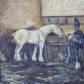 Vintage Original Painting of English Horse Stable Scene