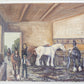 Vintage Original Painting of English Horse Stable Scene