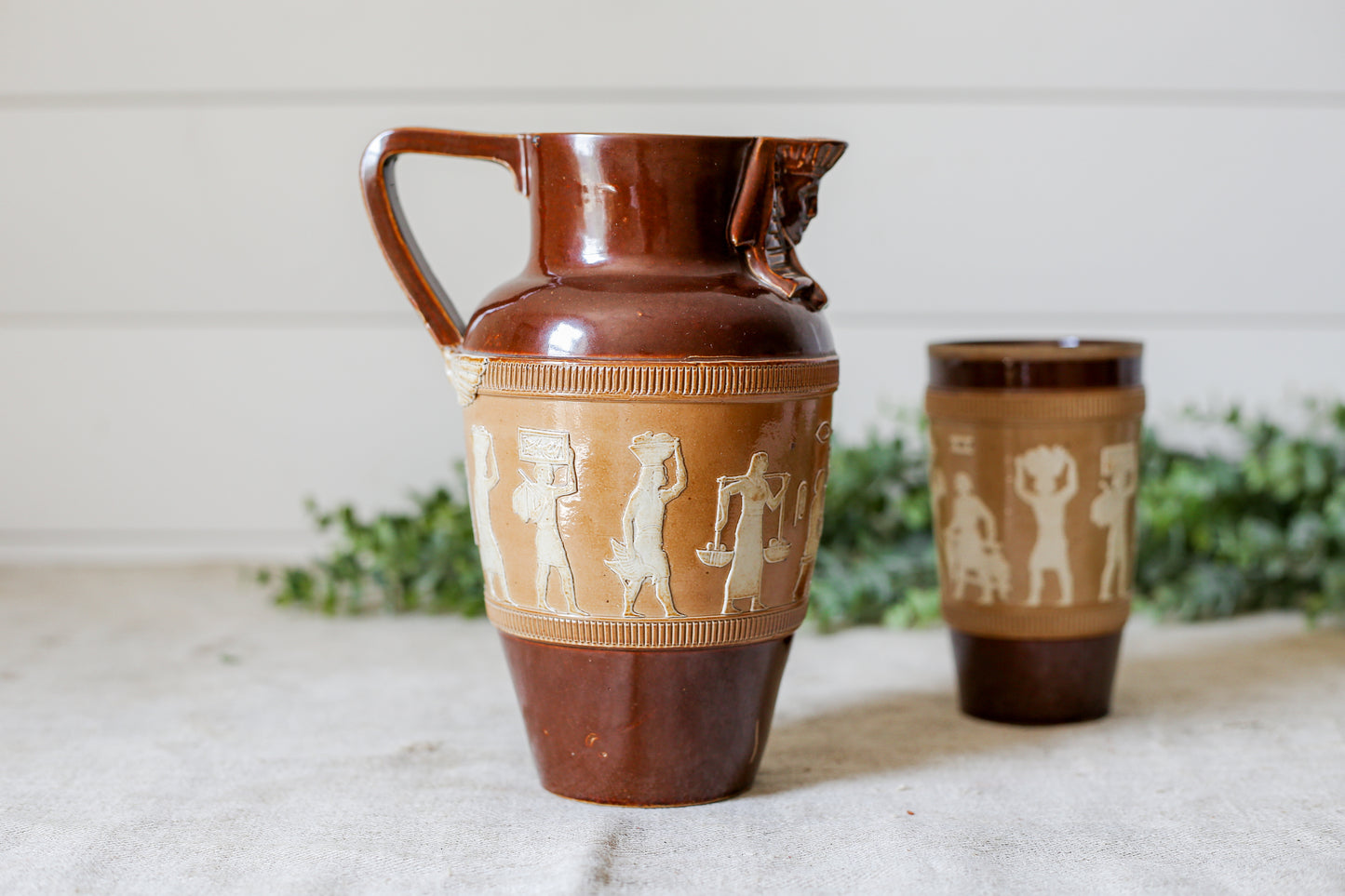 Antique Royal Doulton Egyptian Revival Pitcher and Cup, c1920