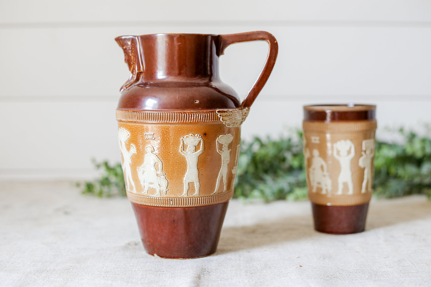 Antique Royal Doulton Egyptian Revival Pitcher and Cup, c1920