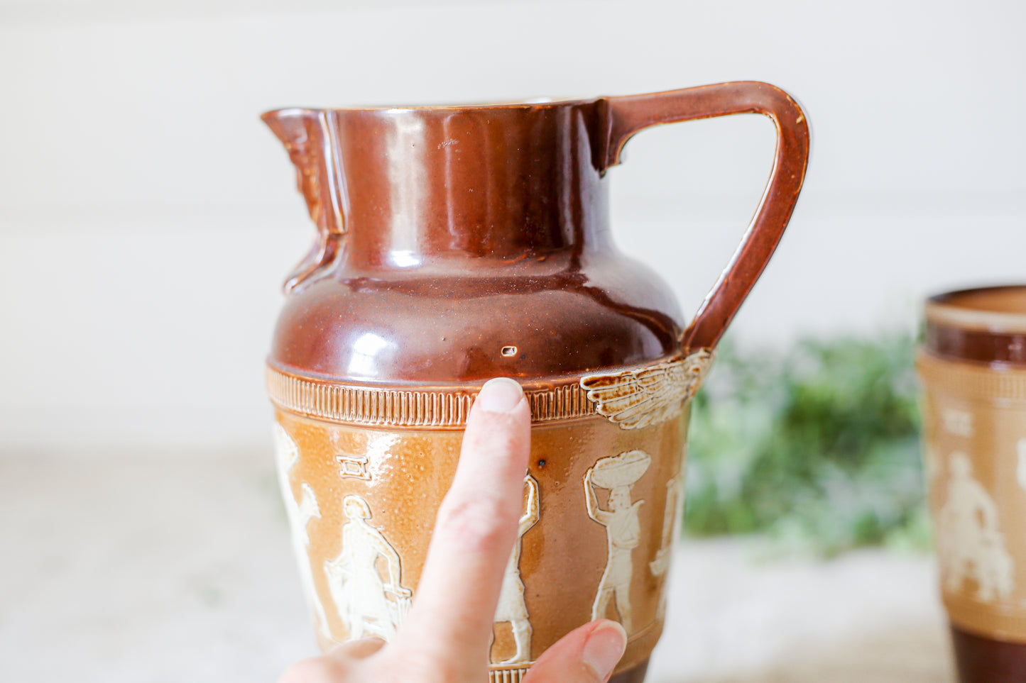 Antique Royal Doulton Egyptian Revival Pitcher and Cup, c1920