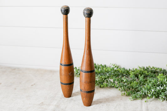 Pair of Vintage Wooden Juggling Pins