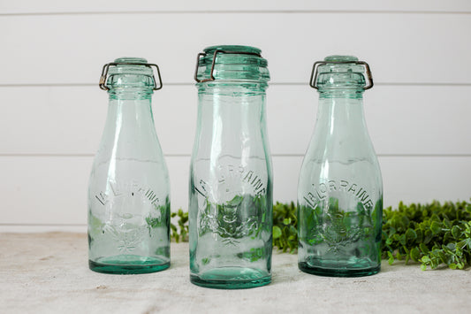 Antique La Lorraine French Aqua Glass Canning Jars