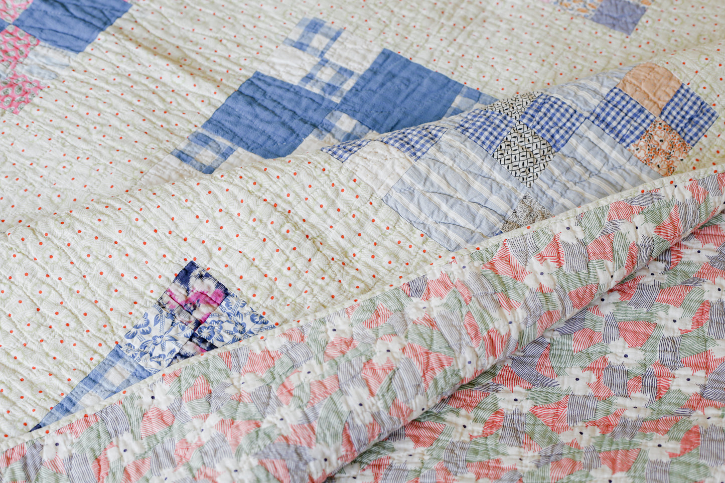 Vintage Pastel Nine Patch Quilt, c1930