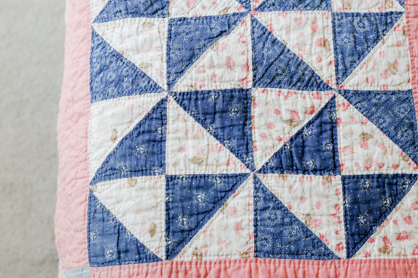 Vintage Pink and Blue Broken Dishes Quilt, c1930