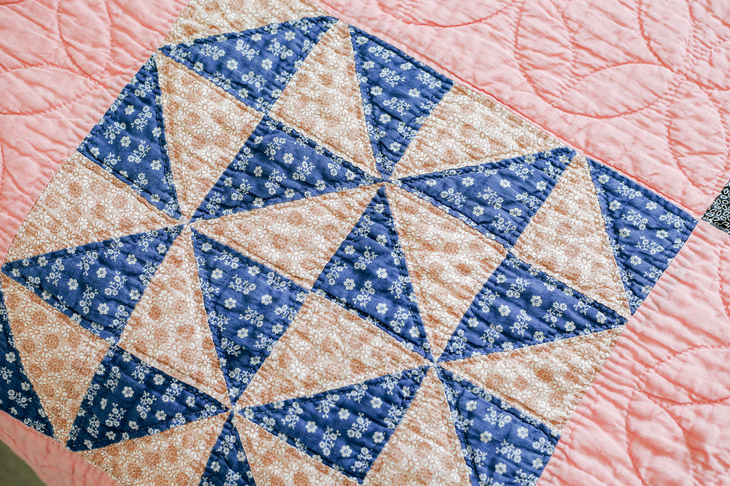 Vintage Pink and Blue Broken Dishes Quilt, c1930