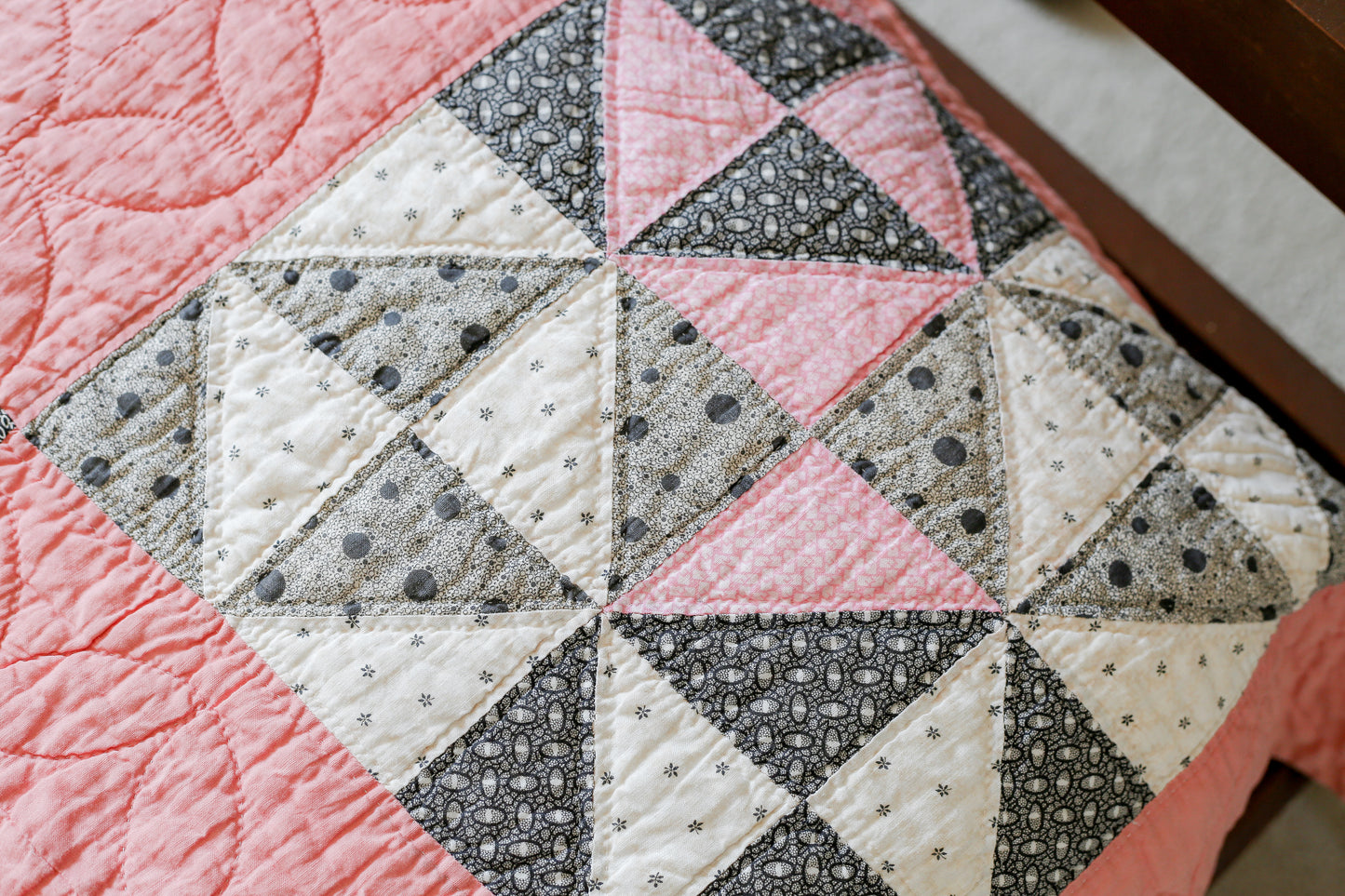 Vintage Pink and Blue Broken Dishes Quilt, c1930