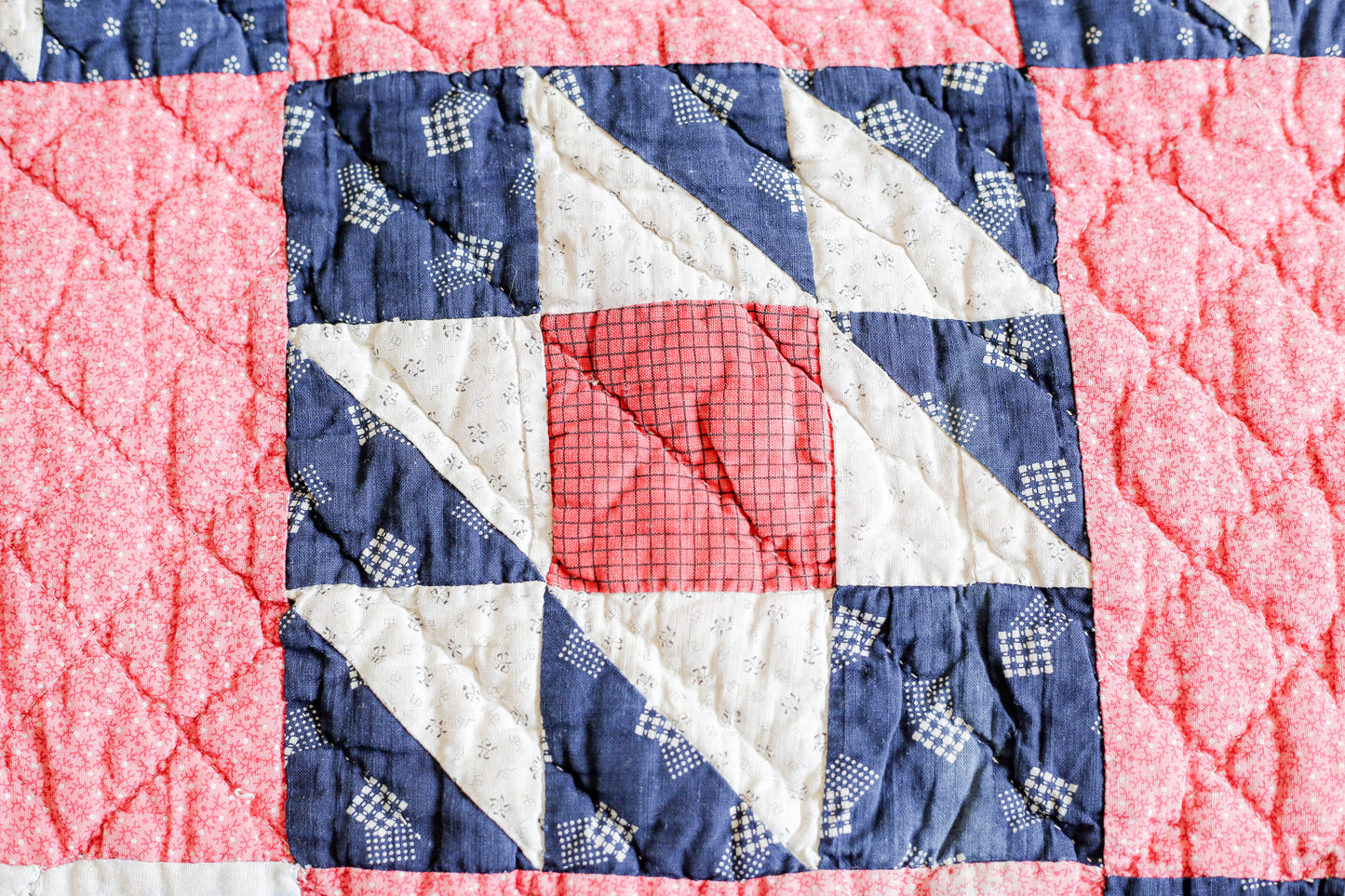 Antique Pink and Blue Double X Quilt, c1900