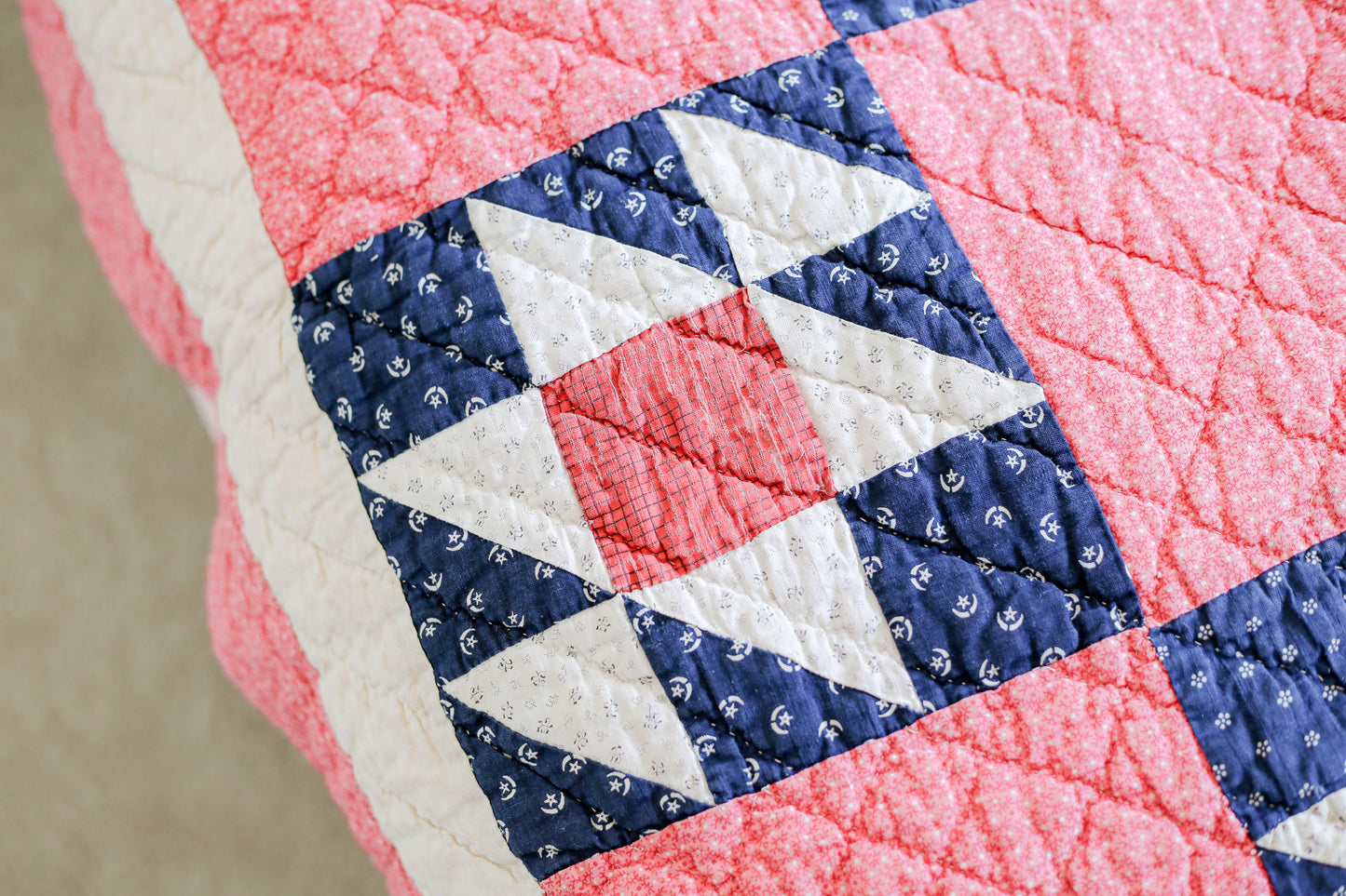 Antique Pink and Blue Double X Quilt, c1900