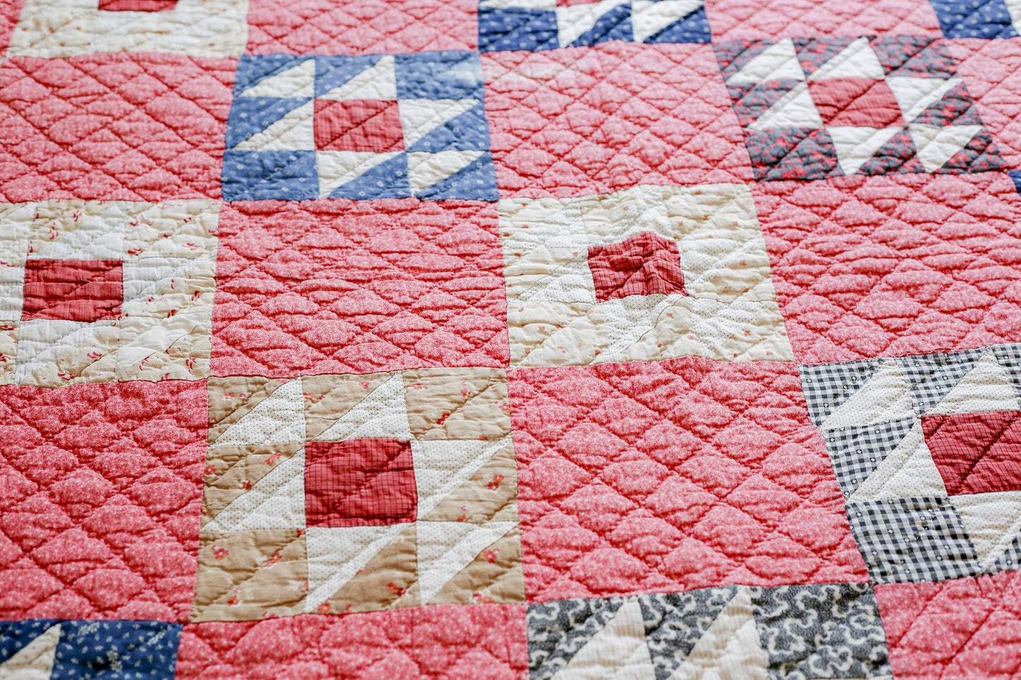 Antique Pink and Blue Double X Quilt, c1900