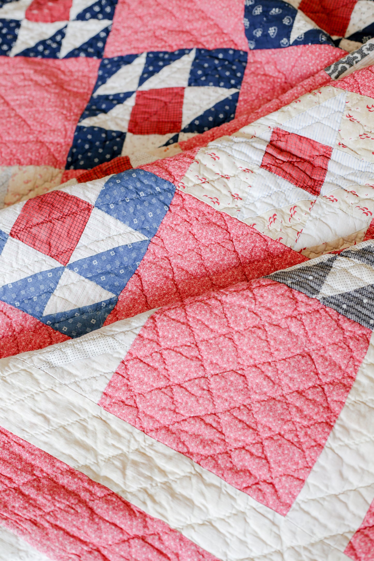 Antique Pink and Blue Double X Quilt, c1900