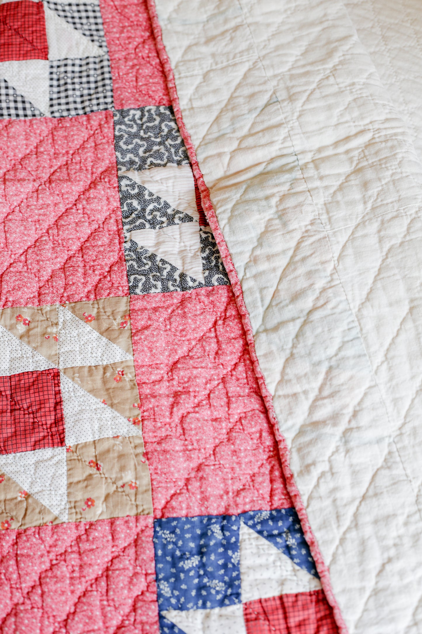 Antique Pink and Blue Double X Quilt, c1900