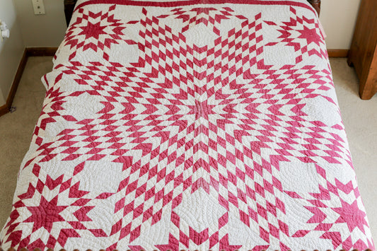 Antique Burgundy Lone Star Quilt, c1900