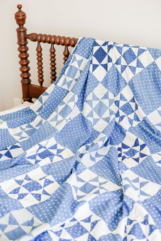 Antique Ohio Star Blue & White Quilt TOP, c1900