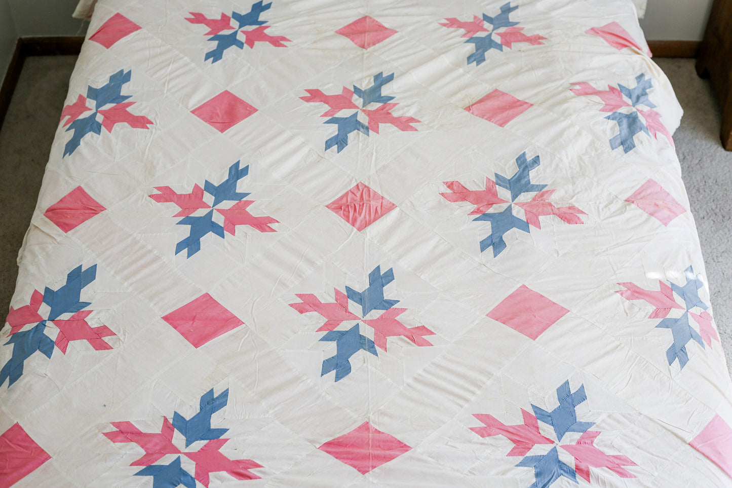 Vintage "Four Little Birds" Pink and Blue Quilt TOP, c1930