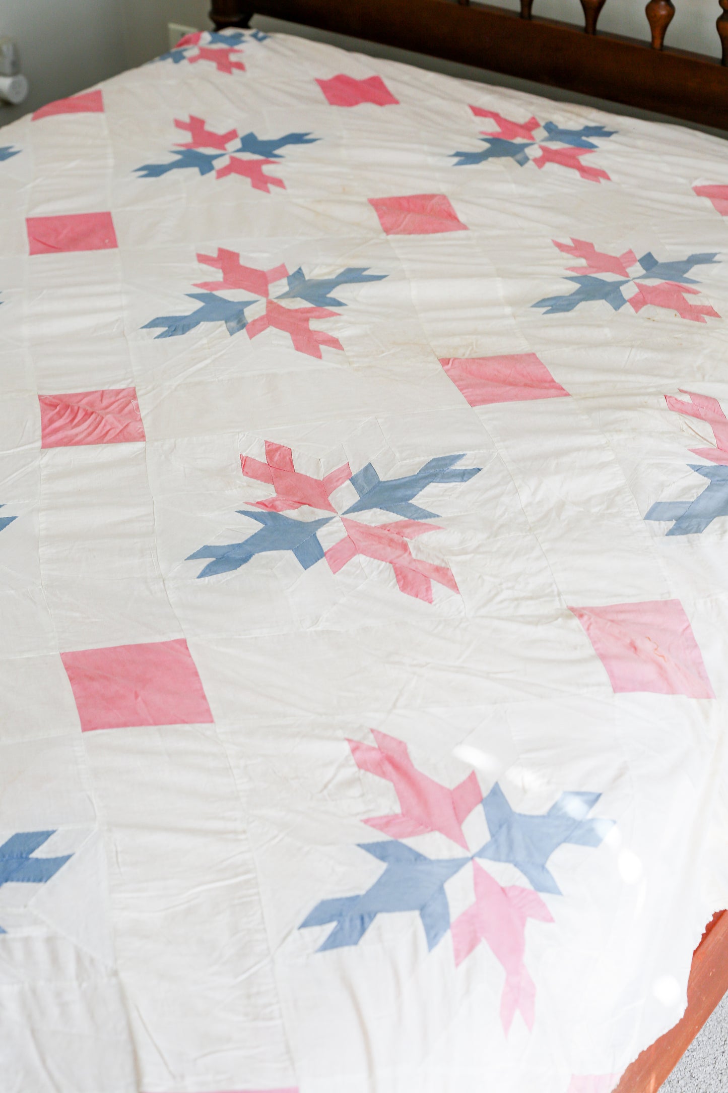 Vintage "Four Little Birds" Pink and Blue Quilt TOP, c1930