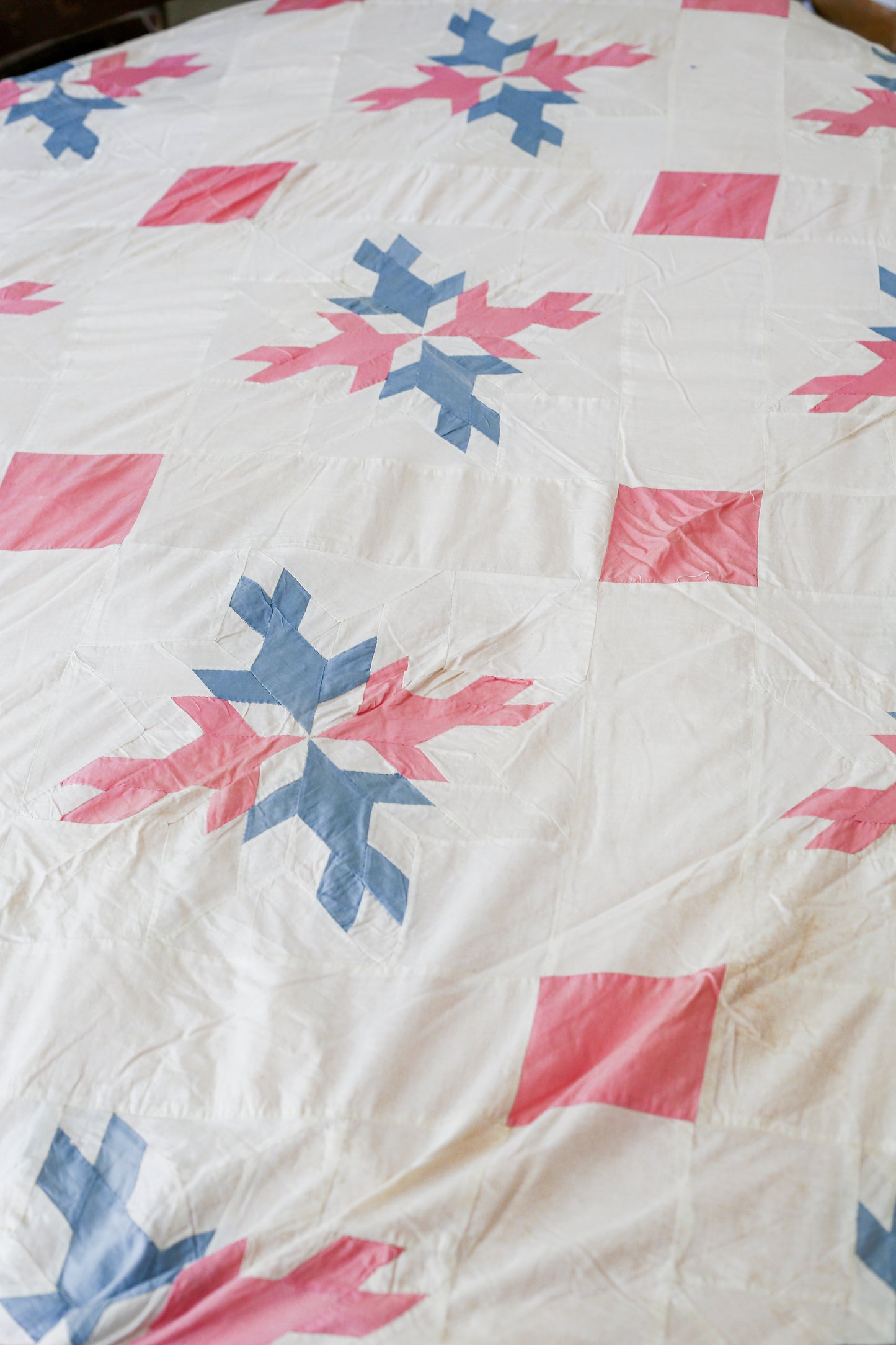 Vintage "Four Little Birds" Pink and Blue Quilt TOP, c1930