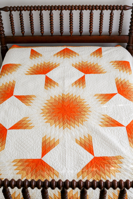 Vintage Orange Ombre Broken Star Quilt with Provenance, c1940