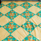 Vintage Blazing Star Orange & Teal Quilt TOP, c1930