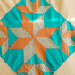 Vintage Blazing Star Orange & Teal Quilt TOP, c1930