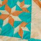 Vintage Blazing Star Orange & Teal Quilt TOP, c1930