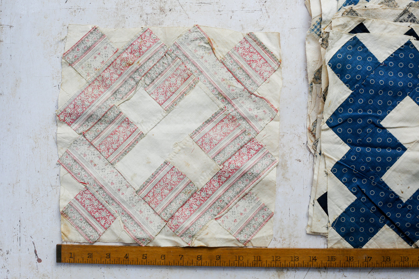 Antique Set of 21 Chimney Sweep Quilt Blocks, c1880