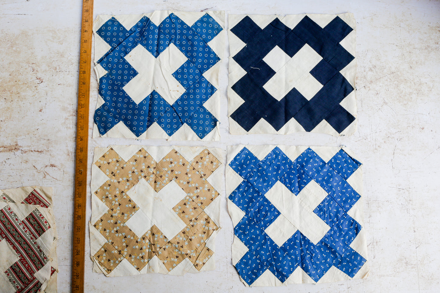 Antique Set of 21 Chimney Sweep Quilt Blocks, c1880