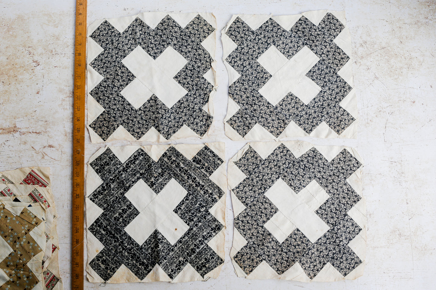 Antique Set of 21 Chimney Sweep Quilt Blocks, c1880