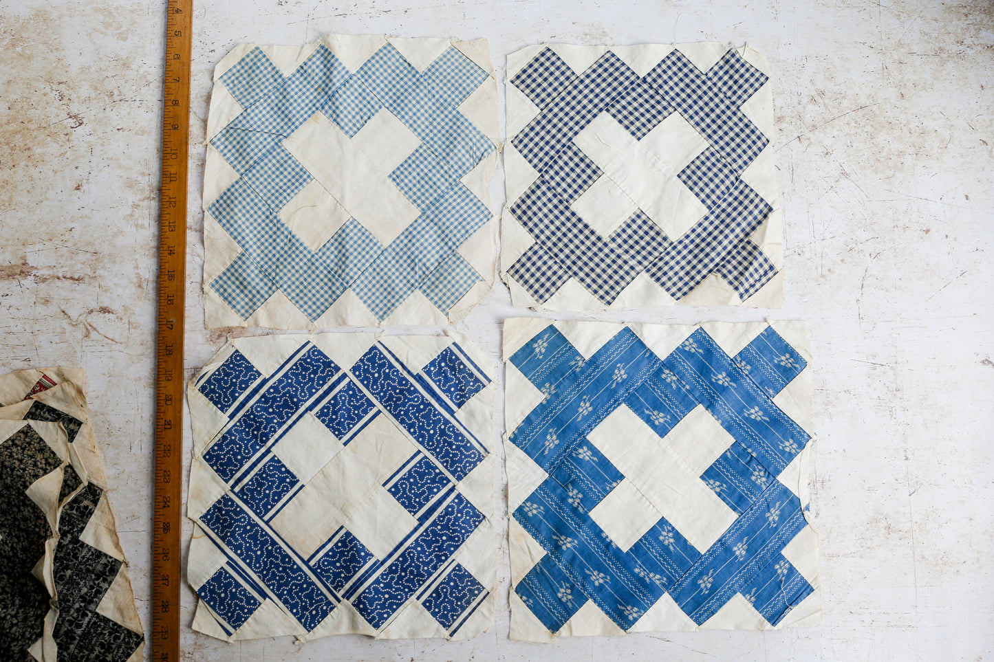 Antique Set of 21 Chimney Sweep Quilt Blocks, c1880