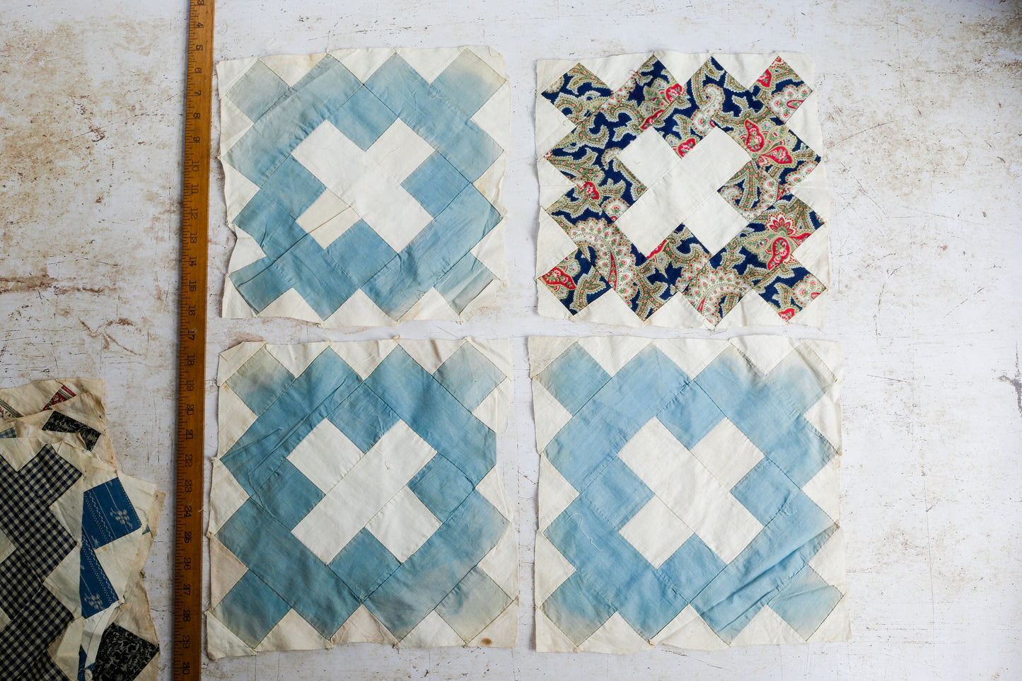 Antique Set of 21 Chimney Sweep Quilt Blocks, c1880