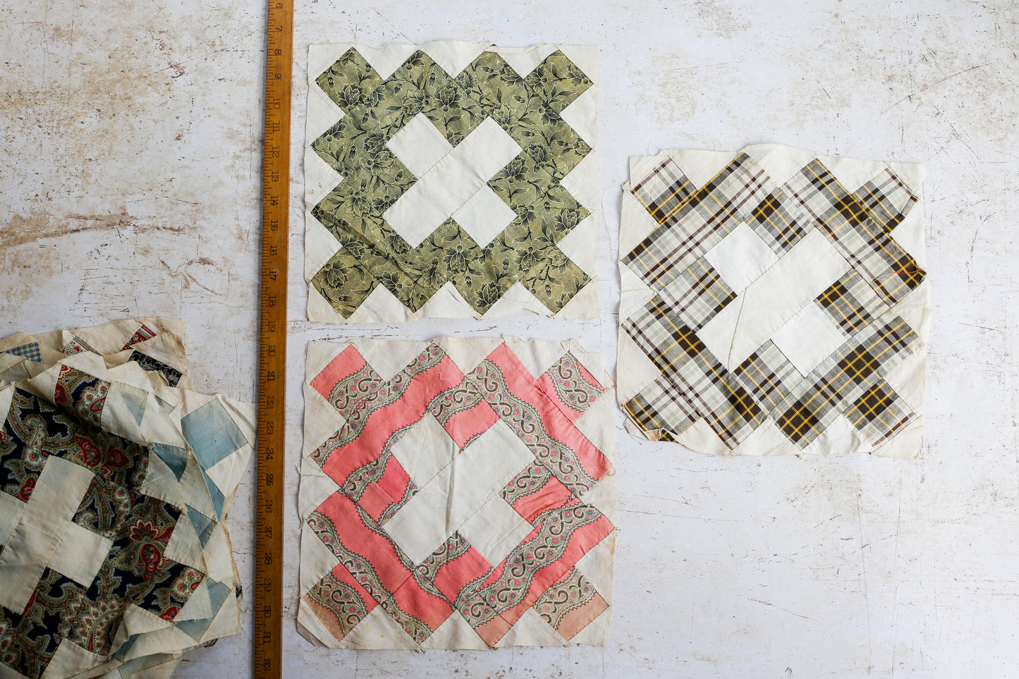 Antique Set of 21 Chimney Sweep Quilt Blocks, c1880