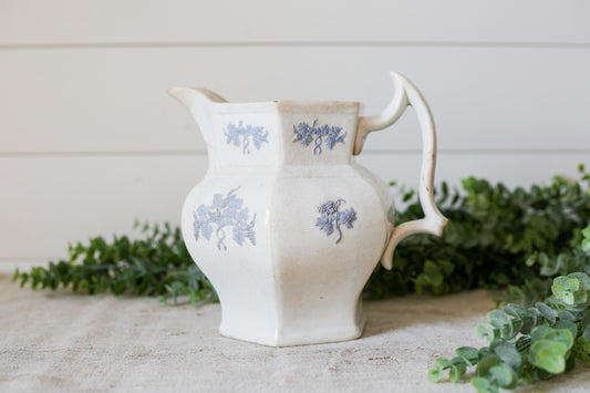 Antique Chelsea Grape Lavender and White Ironstone Pitcher