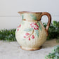 Antique Majolica Basket Weave Pitcher with Pink Flowers