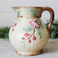 Antique Majolica Basket Weave Pitcher with Pink Flowers