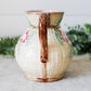 Antique Majolica Basket Weave Pitcher with Pink Flowers