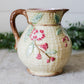 Antique Majolica Basket Weave Pitcher with Pink Flowers