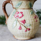 Antique Majolica Basket Weave Pitcher with Pink Flowers