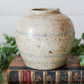 Antique Chinese Stoneware 5" Rustic Ginger Jar with Blue Stripes