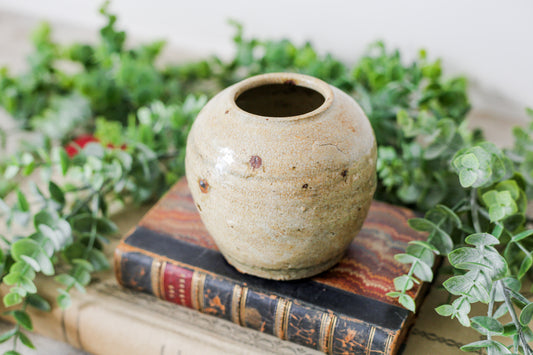 Antique Chinese Stoneware 3" Rustic Ginger Jar