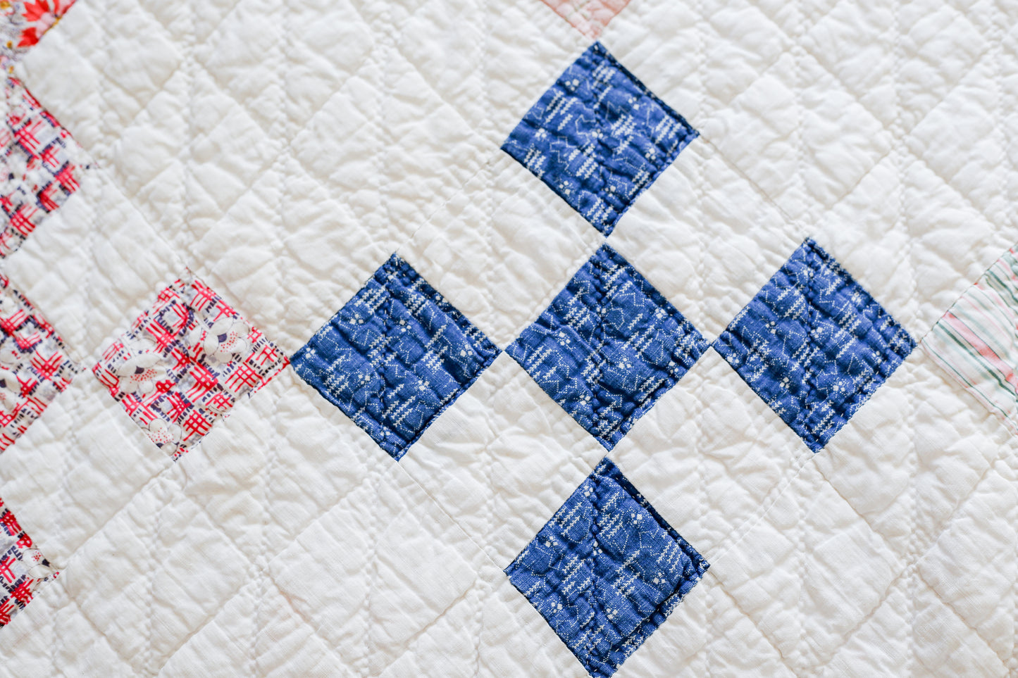 Vintage Peach & White Nine Patch Quilt, c1930