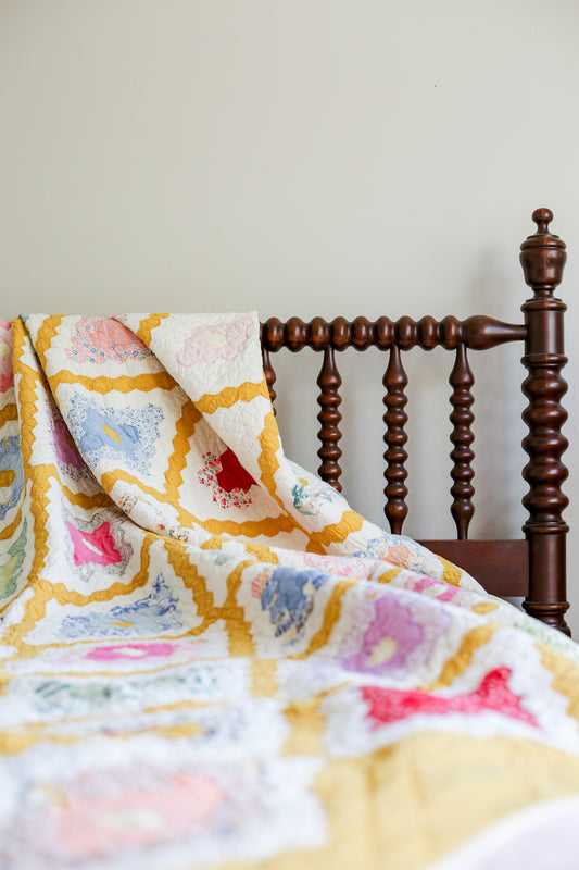 Vintage Yellow Field of Diamonds Quilt, c1930