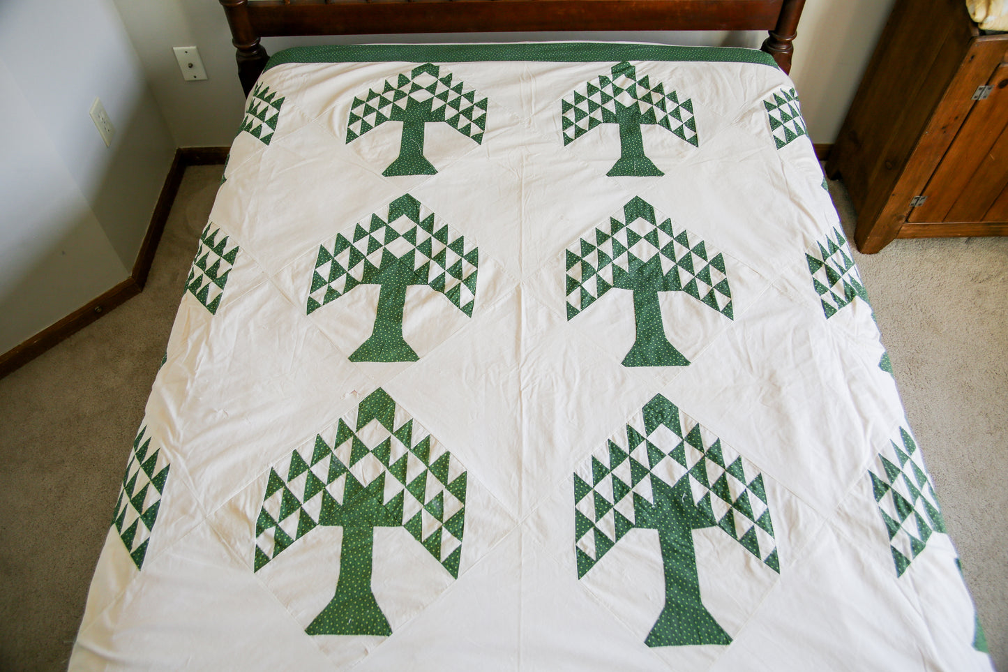 Antique Green Tree of Paradise Quilt TOP