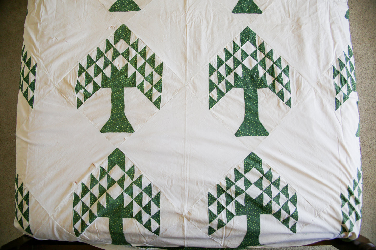 Antique Green Tree of Paradise Quilt TOP