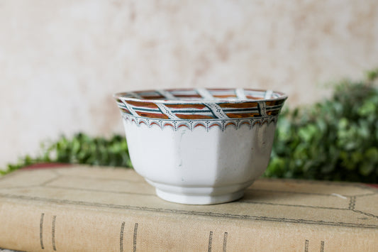 Antique Ironstone Pudding Bowl with Copper Luster Edge