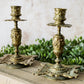 Antique Pair of French-Style Brass Candlesticks with Reticulated Bases