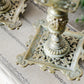 Antique Pair of French-Style Brass Candlesticks with Reticulated Bases