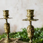 Antique Pair of French-Style Brass Candlesticks with Reticulated Bases